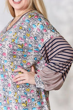 Celeste Full Size Animal Print Striped Long Sleeve Top - Ladyez