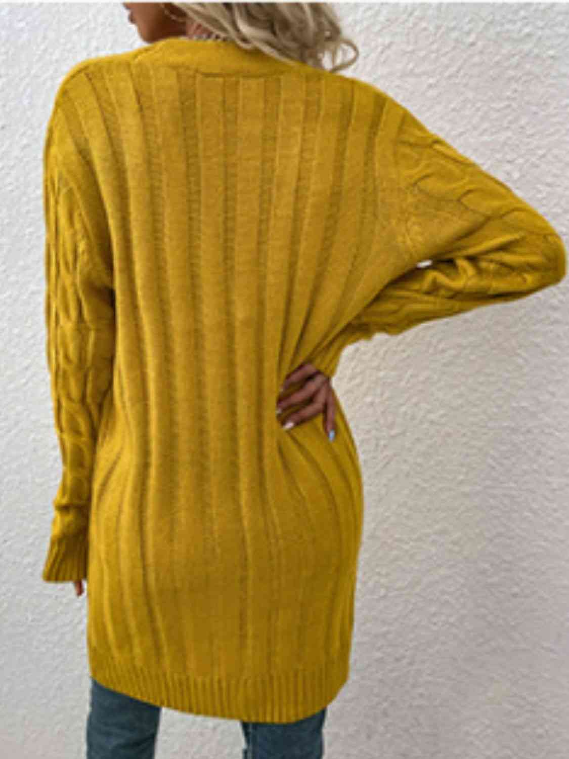 Cable-Knit Button Down Cardigan with Pockets - Ladyez