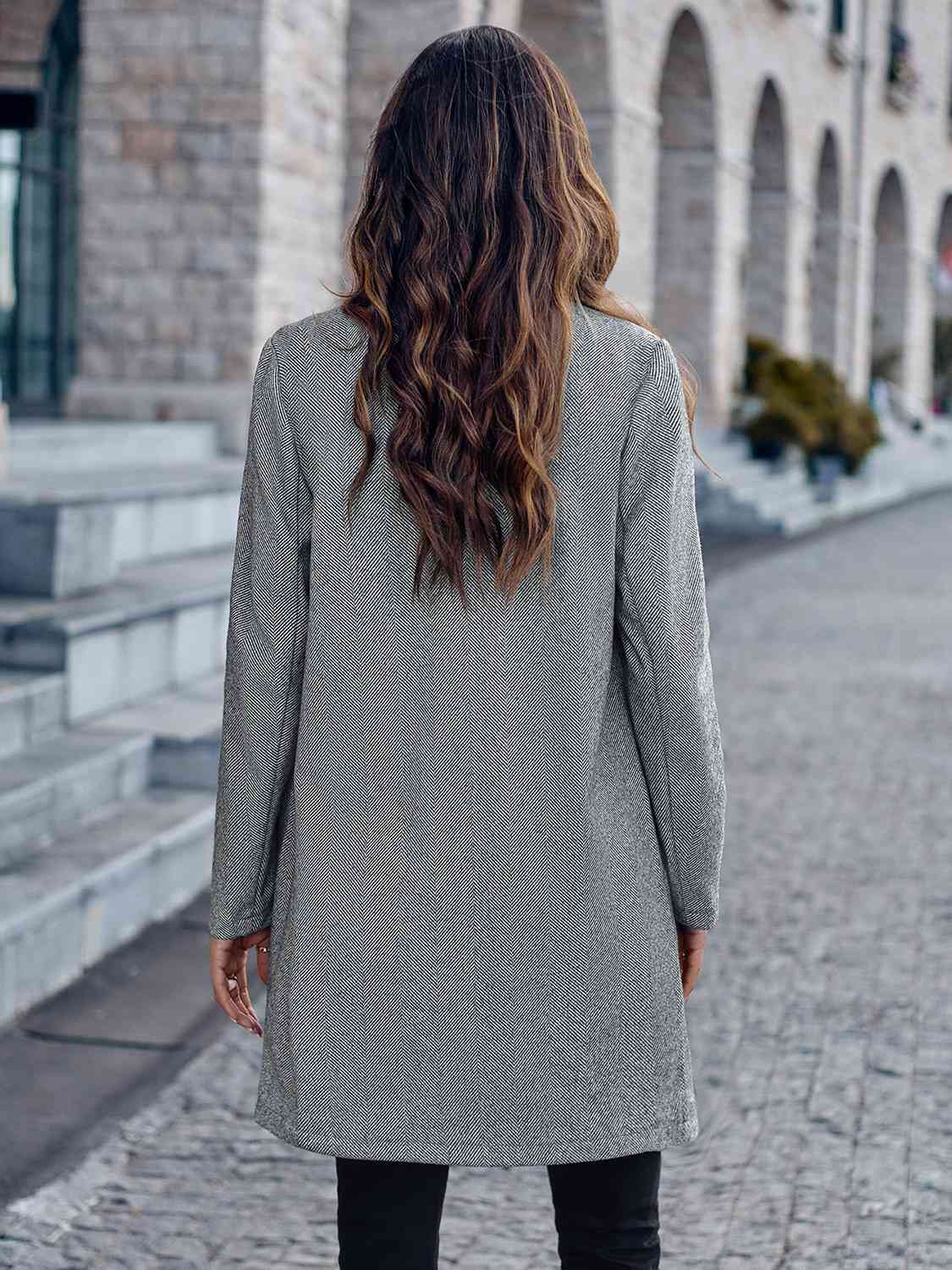 Open Front Long Sleeve Blazer - Ladyez