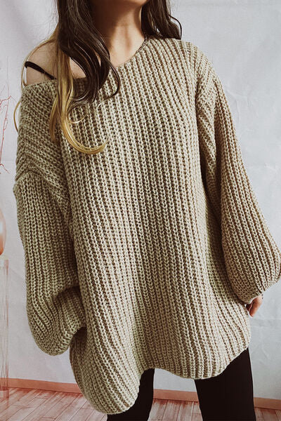 Boat Neck Dropped Shoulder Mini Sweater Dress - Ladyez