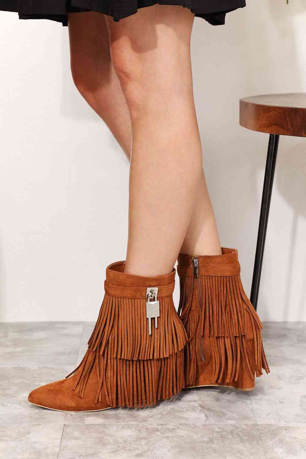 Legend Women's Tassel Wedge Heel Ankle Booties - Ladyez
