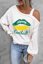 FOOTBALL Asymmetrical Neck Long Sleeve Top - Ladyez