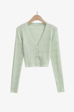 Button Down Long Sleeve Cropped Cardigan - Ladyez
