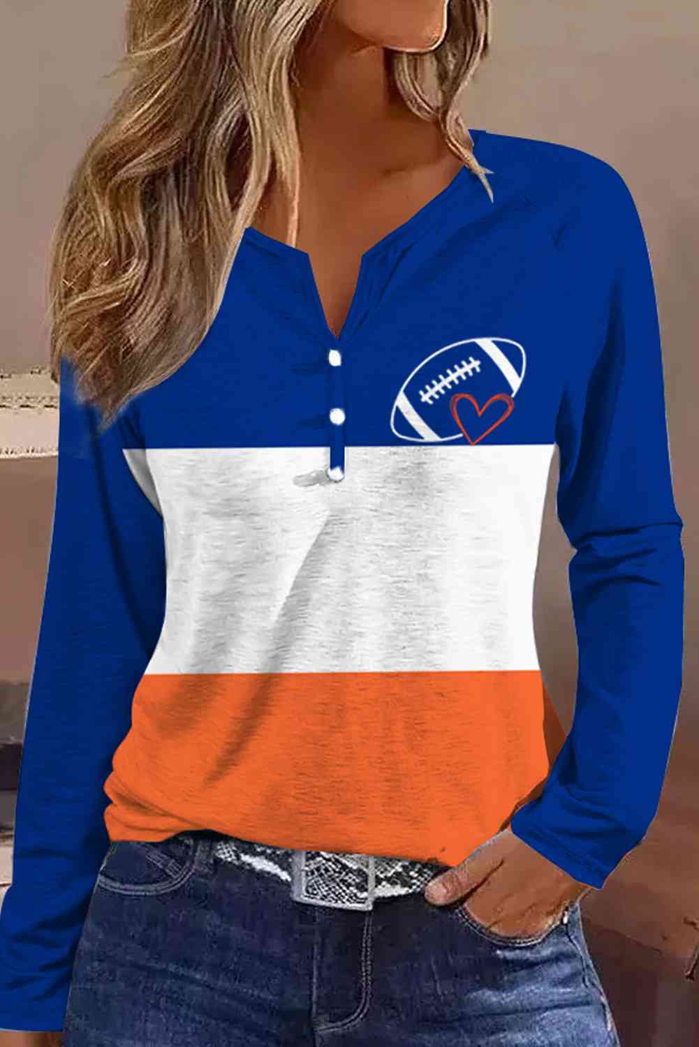 Ball Graphic Notched Neck Top - Ladyez