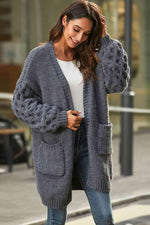 Open Front Ribbed Trim Duster Cardigan - Ladyez