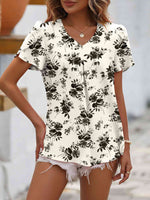 Ruche V-Neck Petal Sleeve Top - Ladyez