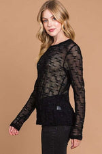 Culture Code Full Size Round Neck Mesh Perspective Top - Ladyez