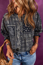 Printed Buttoned Flounce Sleeve Blouse - Ladyez