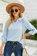 Swiss Dot Johnny Collar Blouse - Ladyez