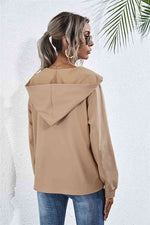 Buttoned Raglan Sleeve Hooded Blouse - Ladyez