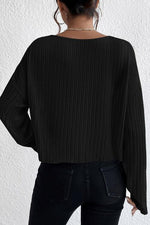 Ribbed Round Neck Drop Shoulder Long Sleeve Top - Ladyez