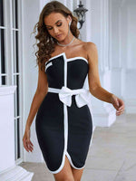 Contrast Strapless Bow Detail Mini Dress - Ladyez