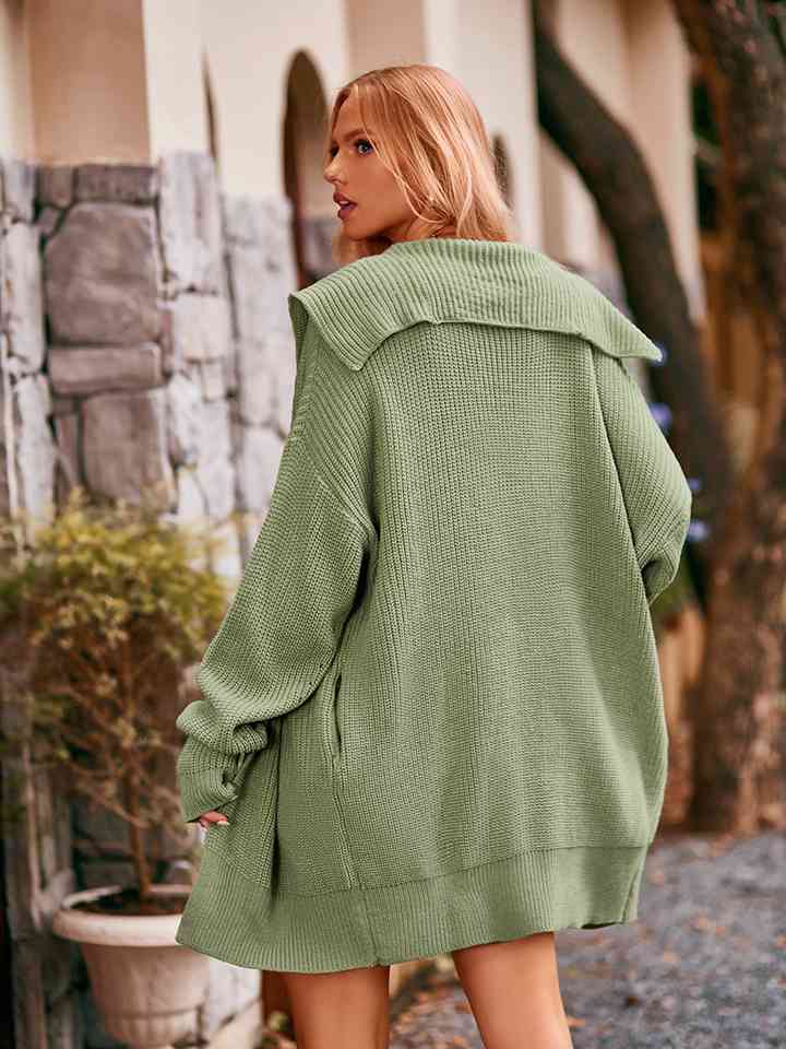 Dropped Shoulder Long Sleeve Cardigan - Ladyez