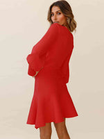 Round Neck Lantern Sleeve Sweater Dress - Ladyez