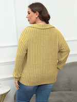 Plus Size Ribbed Collared Neck Long Sleeve Blouse - Ladyez