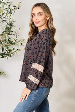 Jade By Jane Full Size Leopard Lace Detail Blouse - Ladyez