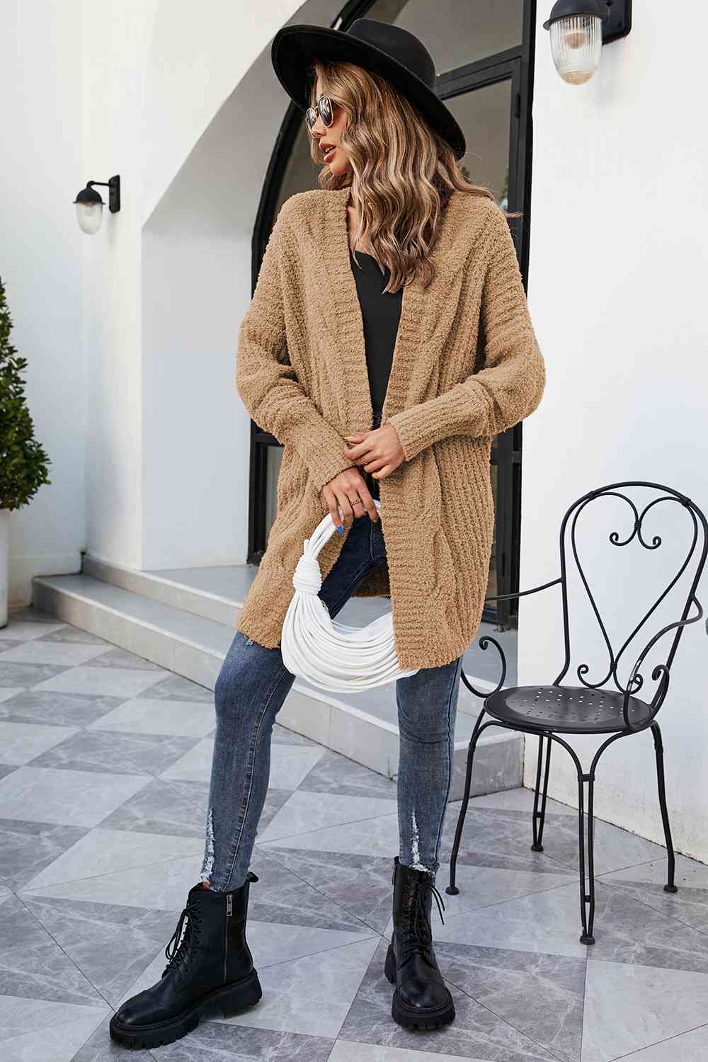 Open Front Dolman Sleeve Cardigan - Ladyez