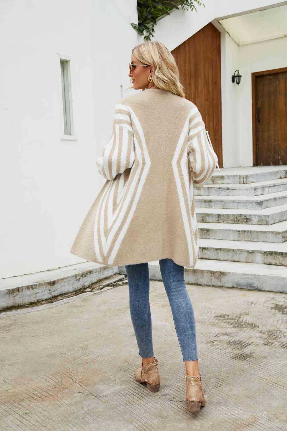 Woven Right Two-Tone Open Front Fuzzy Longline Cardigan - Ladyez