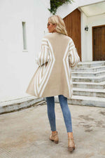 Woven Right Two-Tone Open Front Fuzzy Longline Cardigan - Ladyez