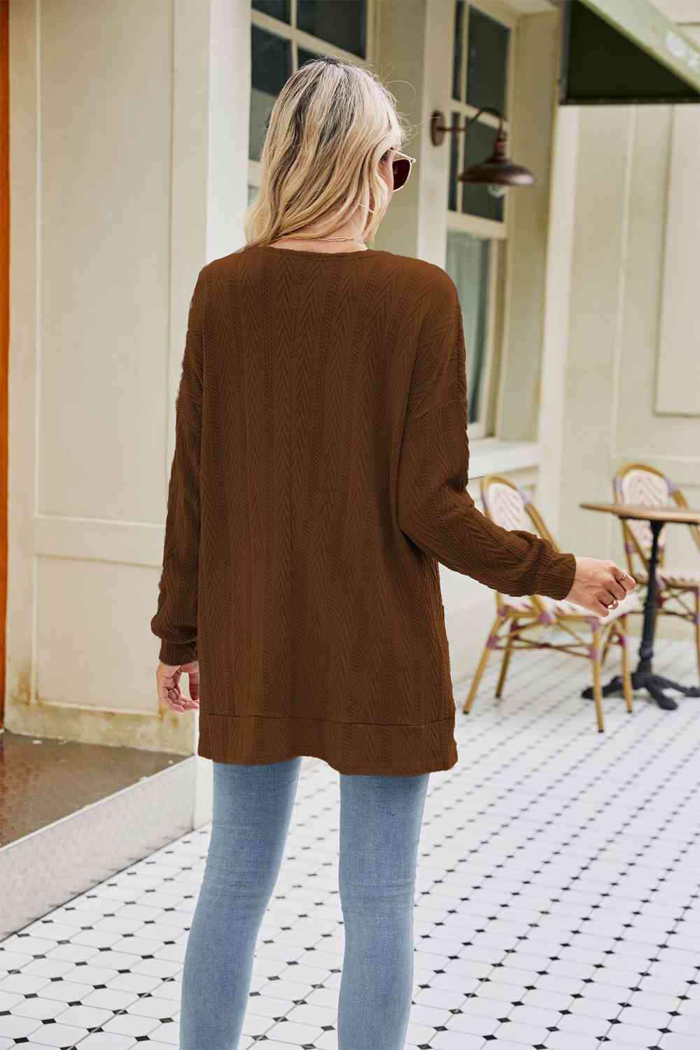 Long Sleeve Pocketed Cardigan - Ladyez