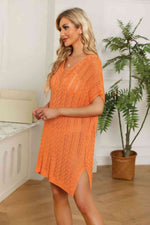 Openwork Side Slit Knit Dress - Ladyez