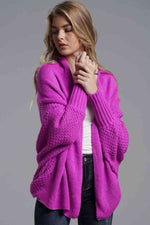 Double Take Dolman Sleeve Open Front Ribbed Trim Longline Cardigan - Ladyez