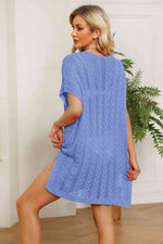 Openwork Side Slit Knit Dress - Ladyez
