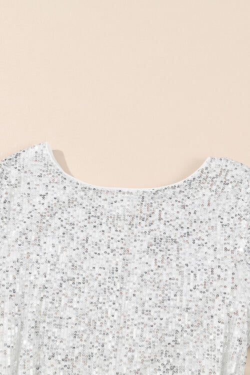 Sequin Tie Front T-Shirt Dress - Ladyez