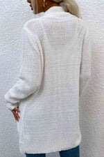 Open Front Rib-Knit Cardigan with Pockets - Ladyez