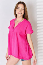 Zenana Full Size Raw Hem Short Sleeve Top - Ladyez