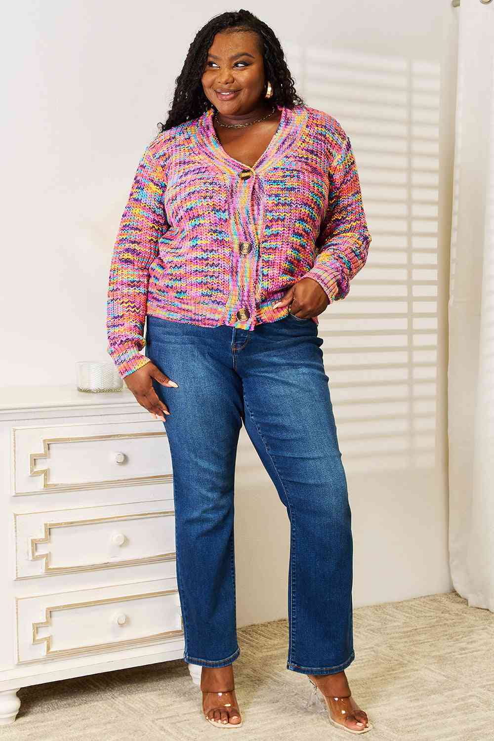 Woven Right V-Neck Long Sleeve Cardigan - Ladyez