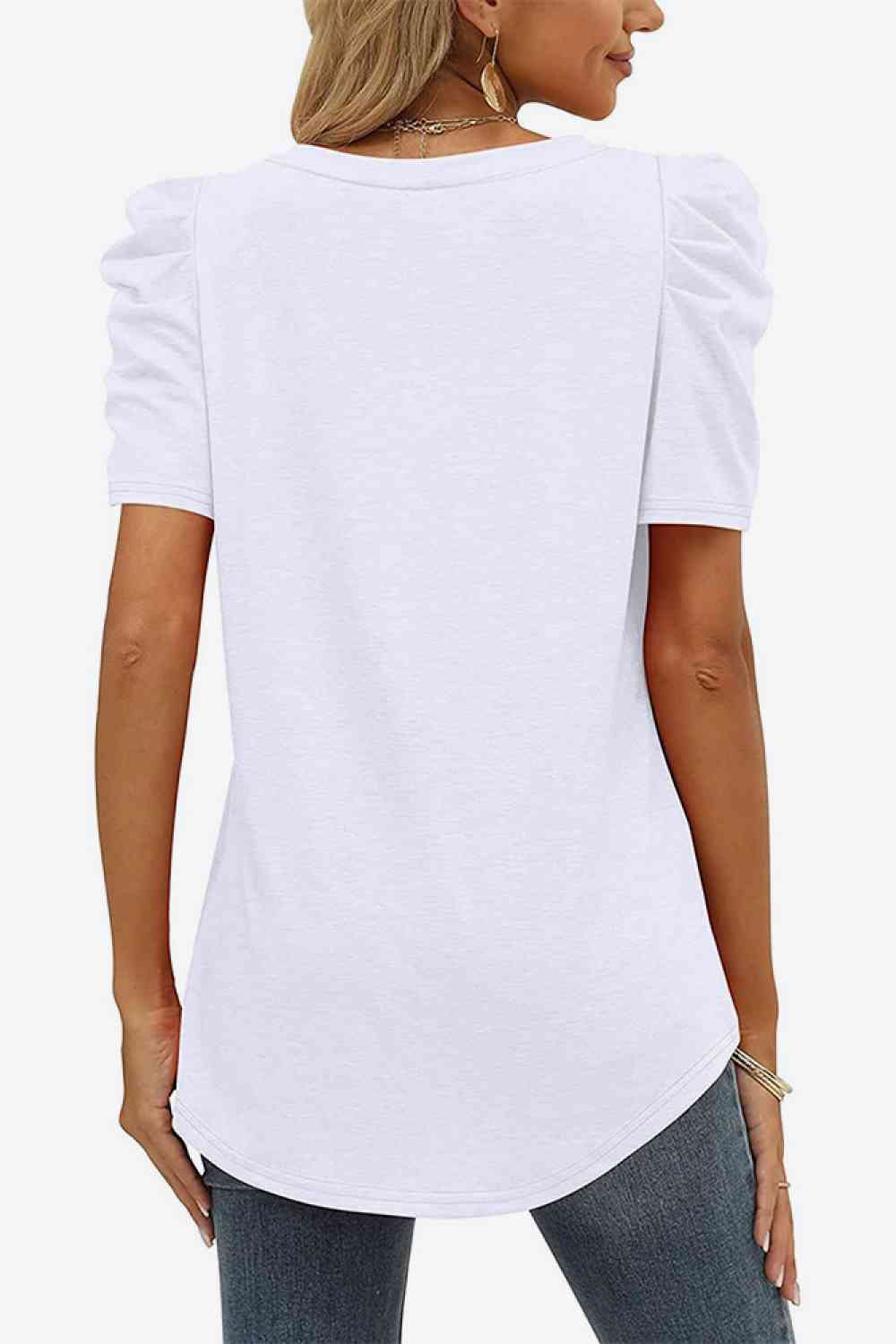 V-Neck Puff Sleeve Tee - Ladyez