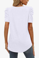 V-Neck Puff Sleeve Tee - Ladyez