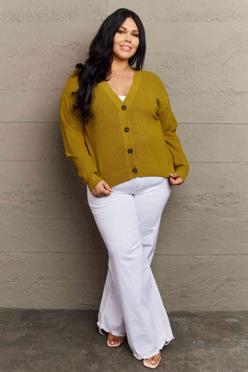 Zenana Kiss Me Tonight Full Size Button Down Cardigan in Chartreuse - Ladyez