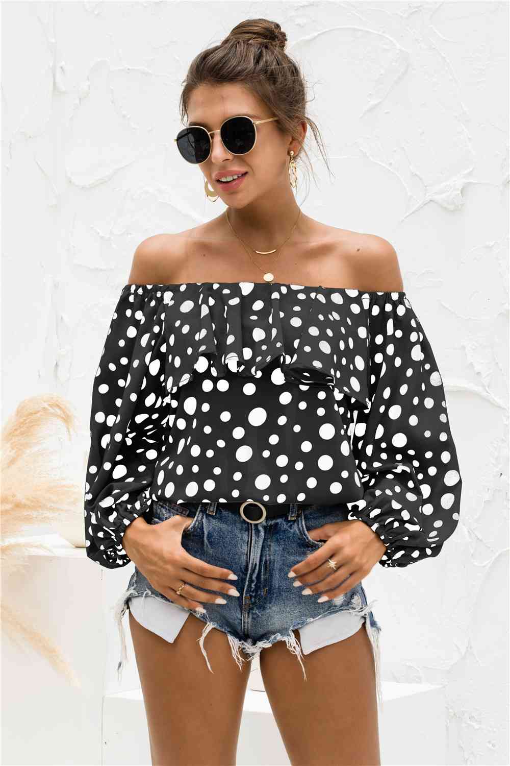 Polka Dot Off-Shoulder Layered Blouse - Ladyez