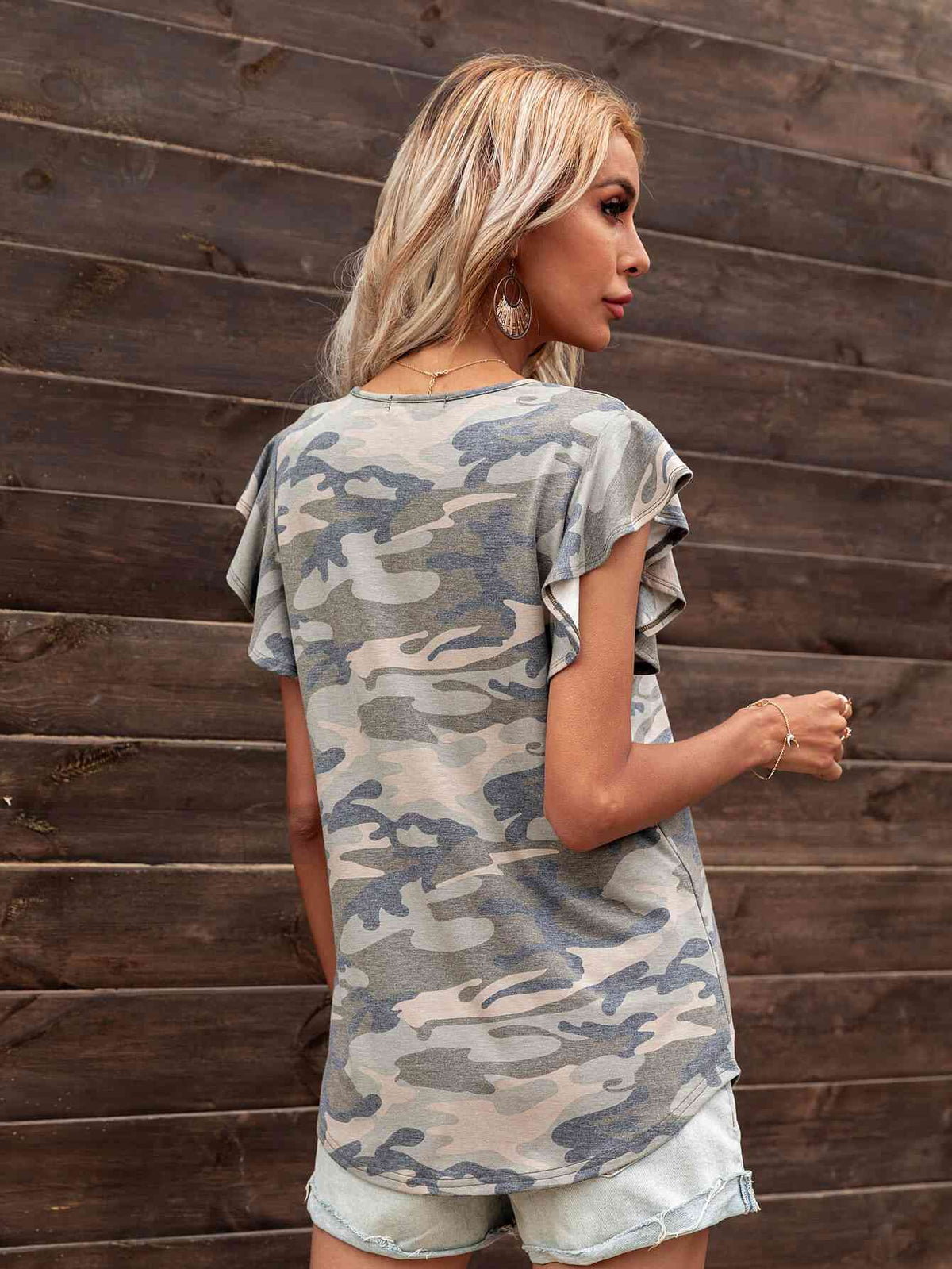 Round Neck Butterfly Sleeve Top - Ladyez