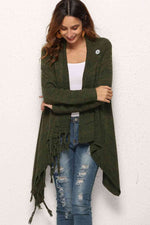 One-Button Tassel Tie Asymmetrical Hem Cardigan - Ladyez