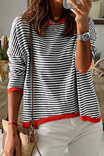 Striped Round Neck Drop Shoulder T-Shirt - Ladyez