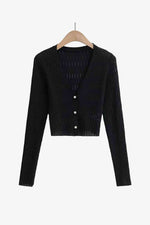 Button Down Long Sleeve Cropped Cardigan - Ladyez