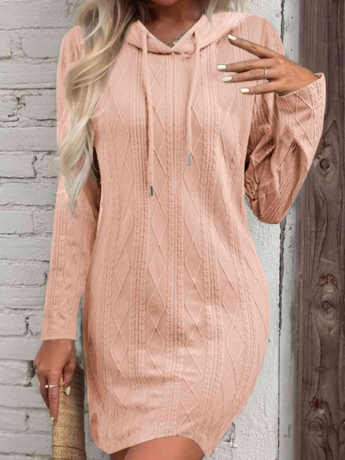 Drawstring Hooded Sweater Dress - Ladyez