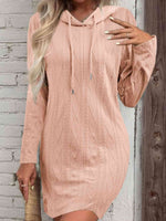 Drawstring Hooded Sweater Dress - Ladyez