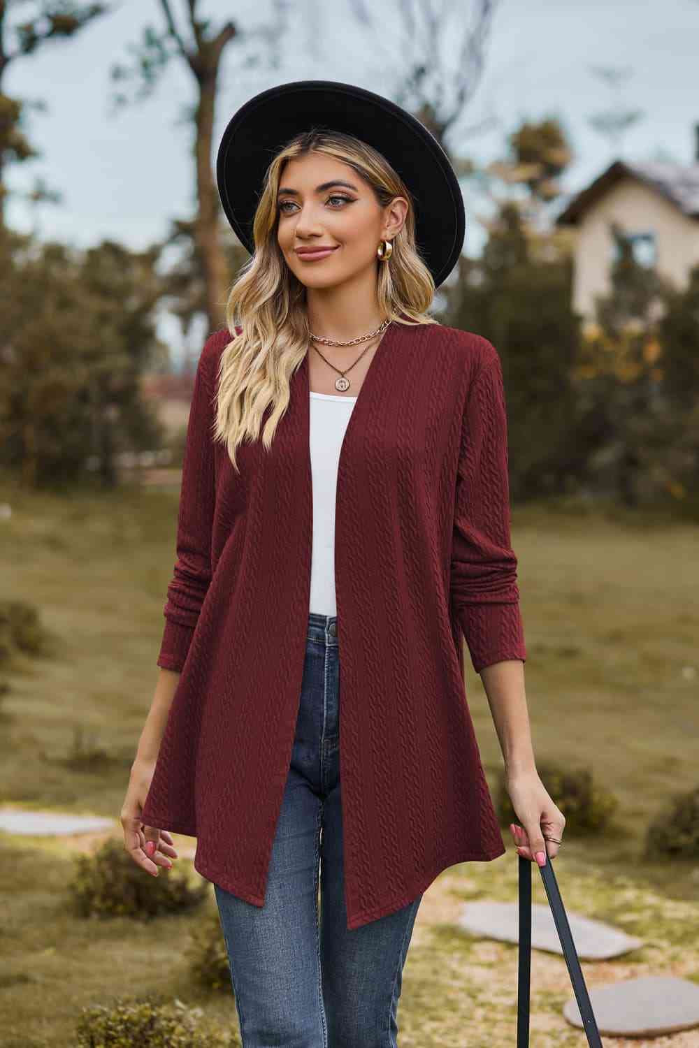 Open Front Long Sleeve Cardigan - Ladyez