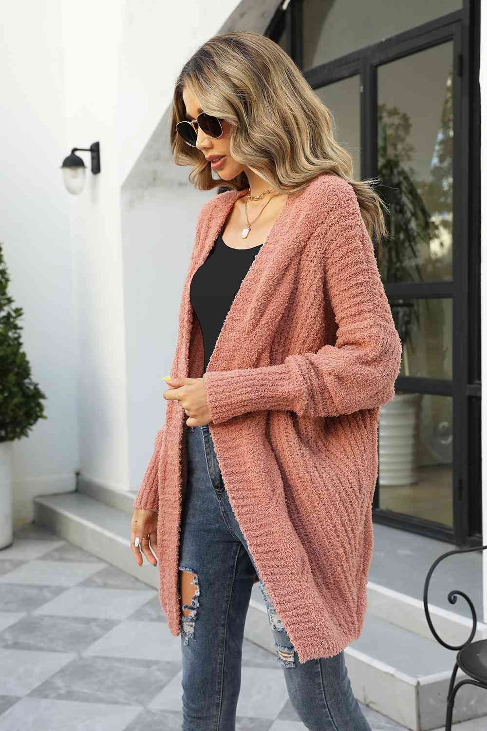 Open Front Dolman Sleeve Cardigan - Ladyez