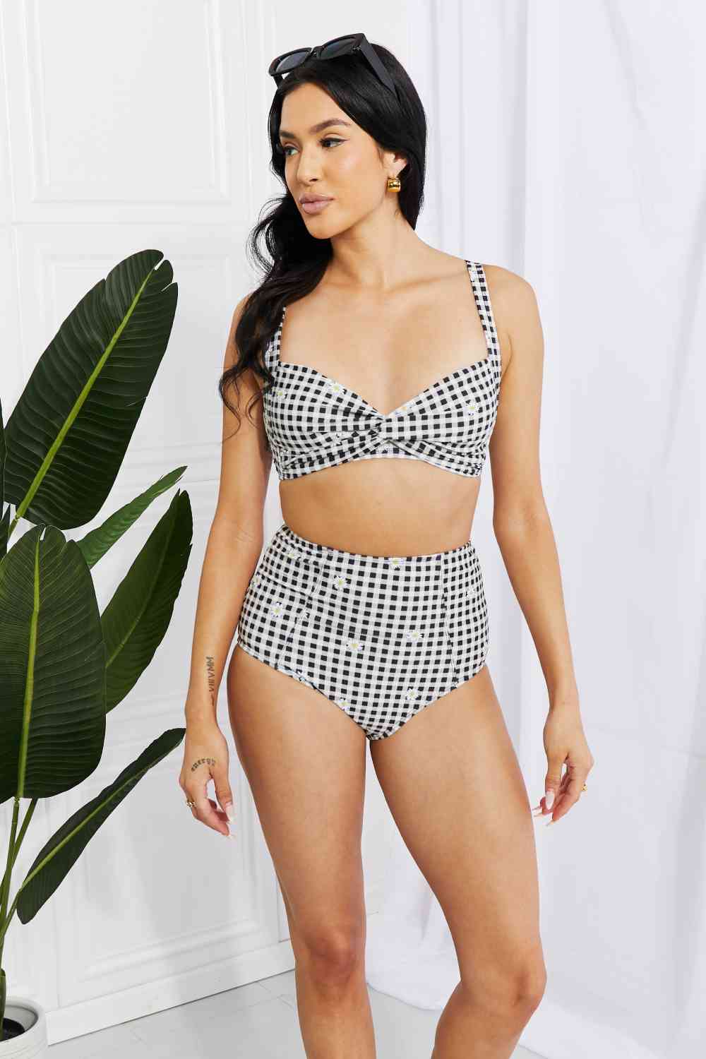 Marina West Swim Take A Dip Twist High-Rise Bikini in Black - Ladyez