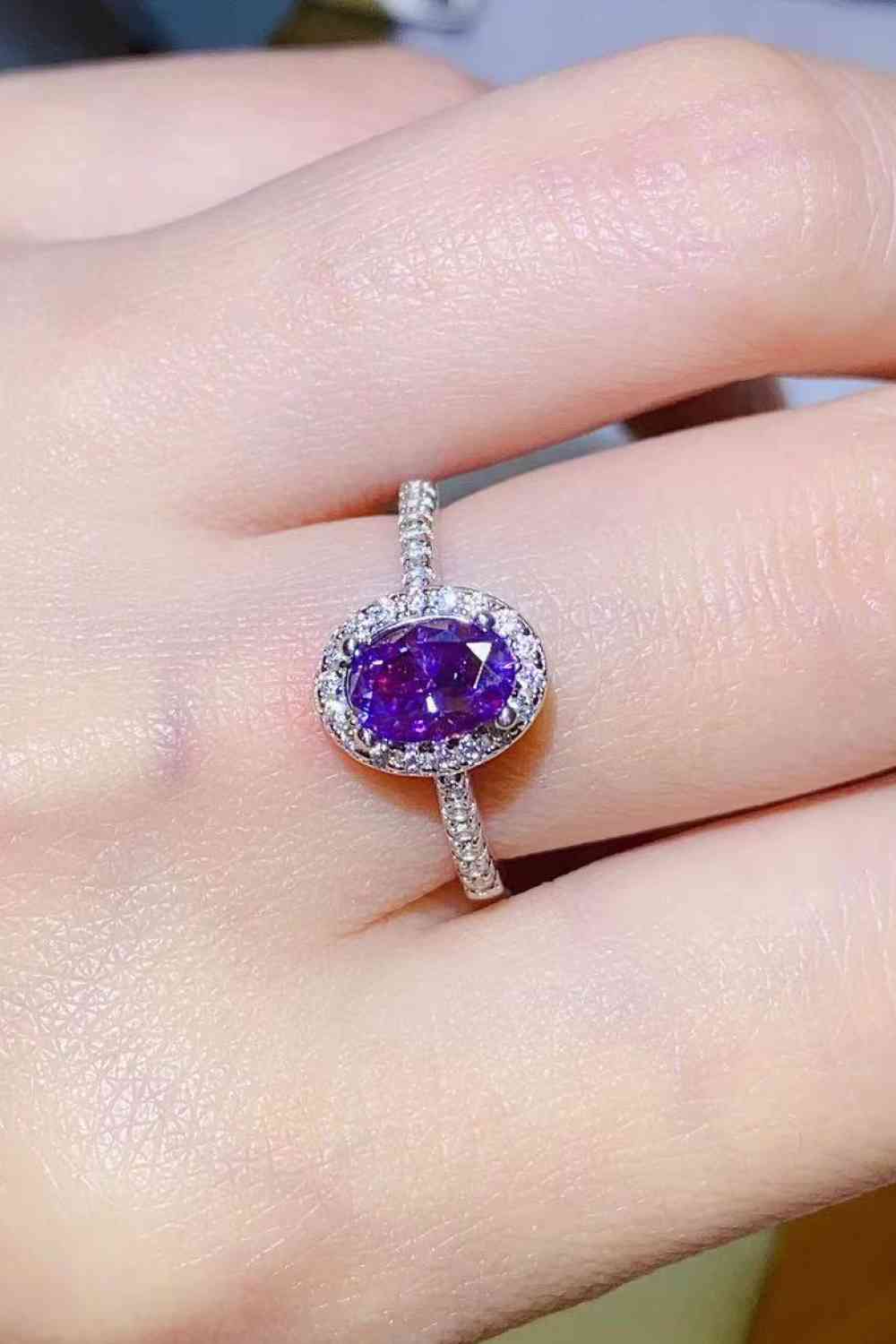 925 Sterling Silver 1 Carat Purple Moissanite Ring - Ladyez