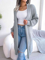 Open Front Dropped Shoulder Longline Cardigan - Ladyez