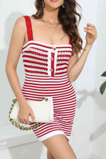 Striped Straight Neck Bodycon Dress - Ladyez