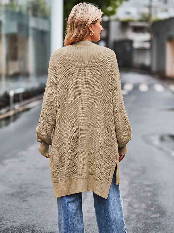 Long Sleeve Waffle-Knit Cardigan - Ladyez