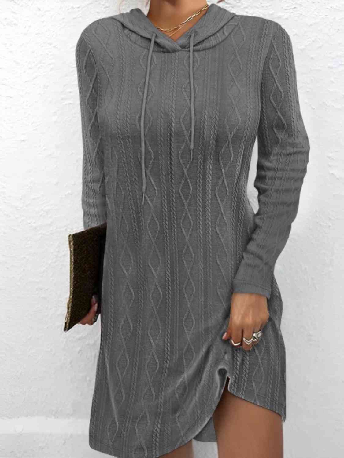 Drawstring Hooded Sweater Dress - Ladyez