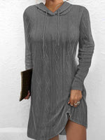 Drawstring Hooded Sweater Dress - Ladyez